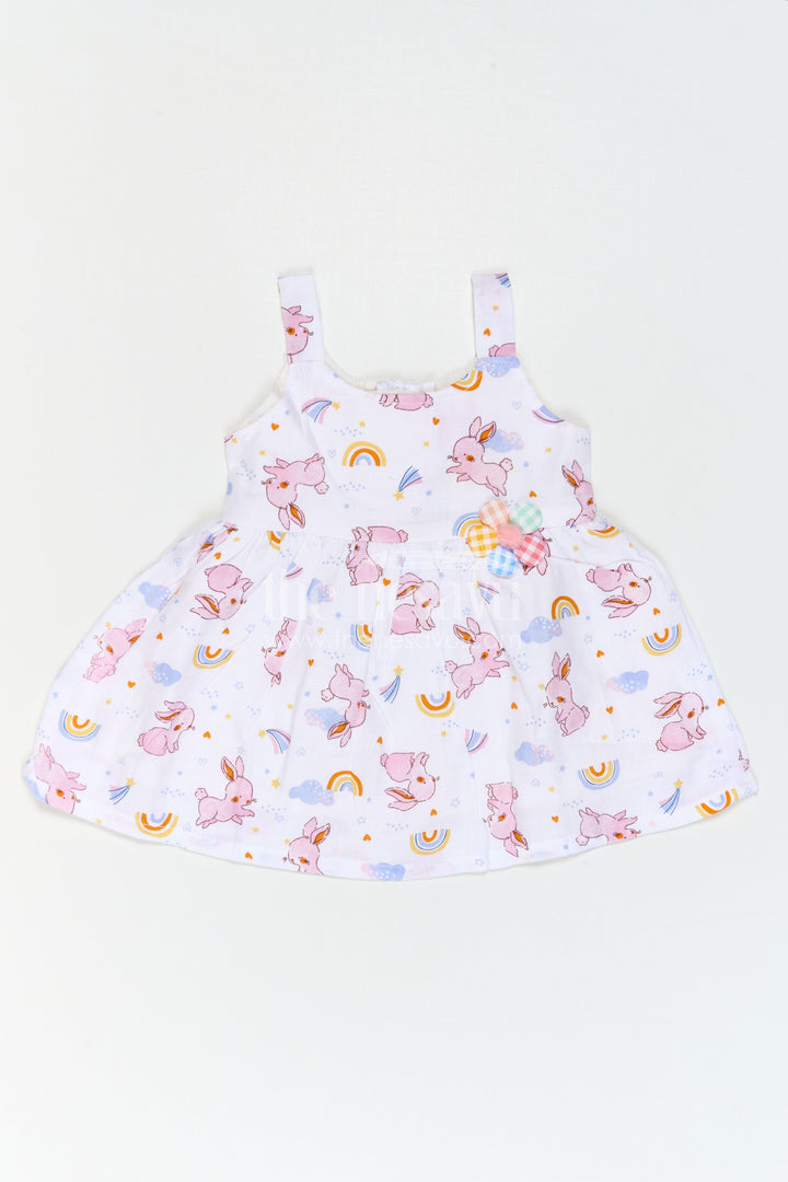 The Nesavu Baby Cotton Frocks Baby Printed Frock for Casual Festive Visits Nesavu 14 (6M) / White / Muslin Cotton BFJ1014A-14 Nesavu Baby Printed Frock For Casual Festive Visits With Muslin Cotton Comfort And Soft Flare