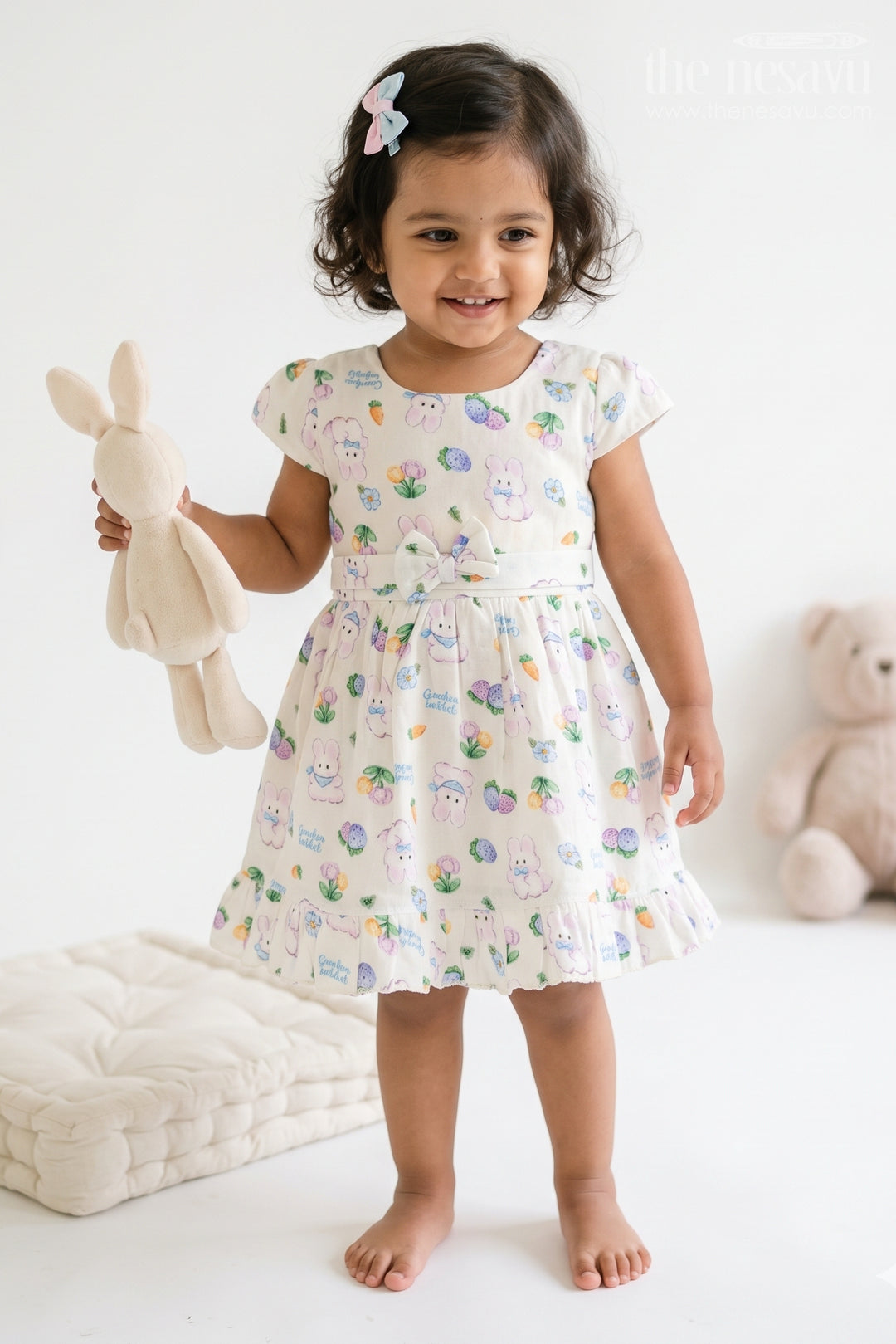 The Nesavu Baby Cotton Frocks Baby Printed Frock for Garden Playdates Nesavu 14 (6M) / Blue / Muslin Cotton BFJ1017B-14 Nesavu Baby Printed Frock For Garden Playdates With Muslin Cotton Comfort And Bunny Print