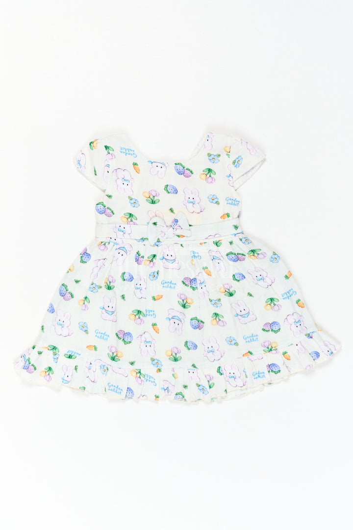 The Nesavu Baby Cotton Frocks Baby Printed Frock for Garden Playdates Nesavu 16 (1Y) / Blue / Muslin Cotton BFJ1017B-16 Nesavu Baby Printed Frock For Garden Playdates With Muslin Cotton Comfort And Bunny Print