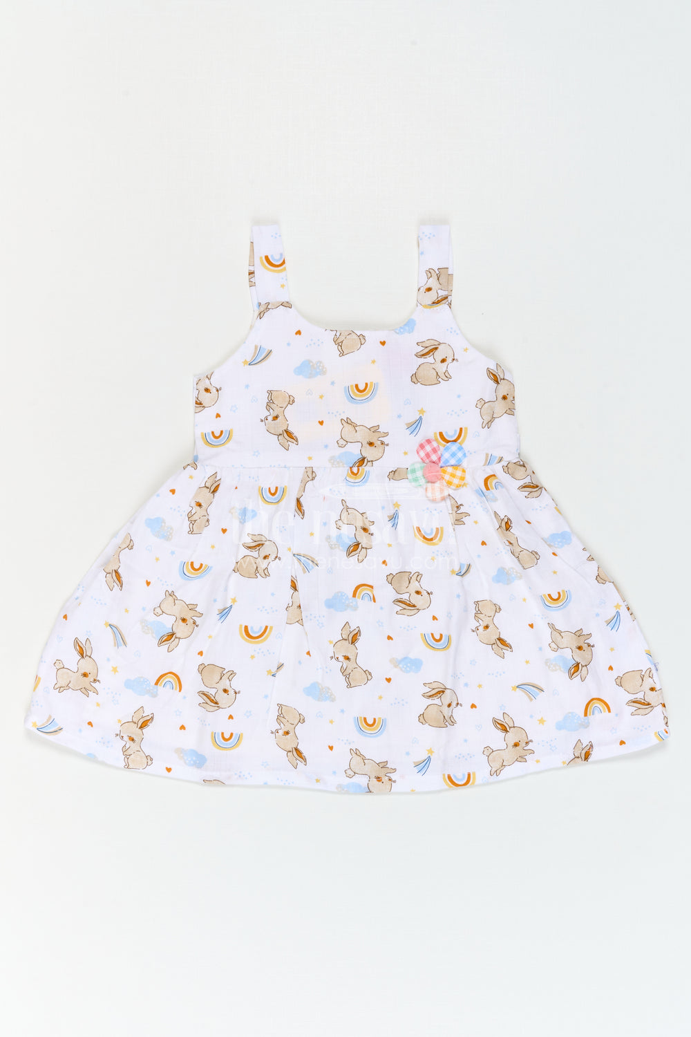 The Nesavu Baby Cotton Frocks Baby Printed Frock for Playful Day Photoshoots Nesavu 14 (6M) / White / Muslin Cotton BFJ1014B-14 Nesavu Baby Printed Frock For Playful Day Photoshoots With Muslin Cotton And Bunny Print