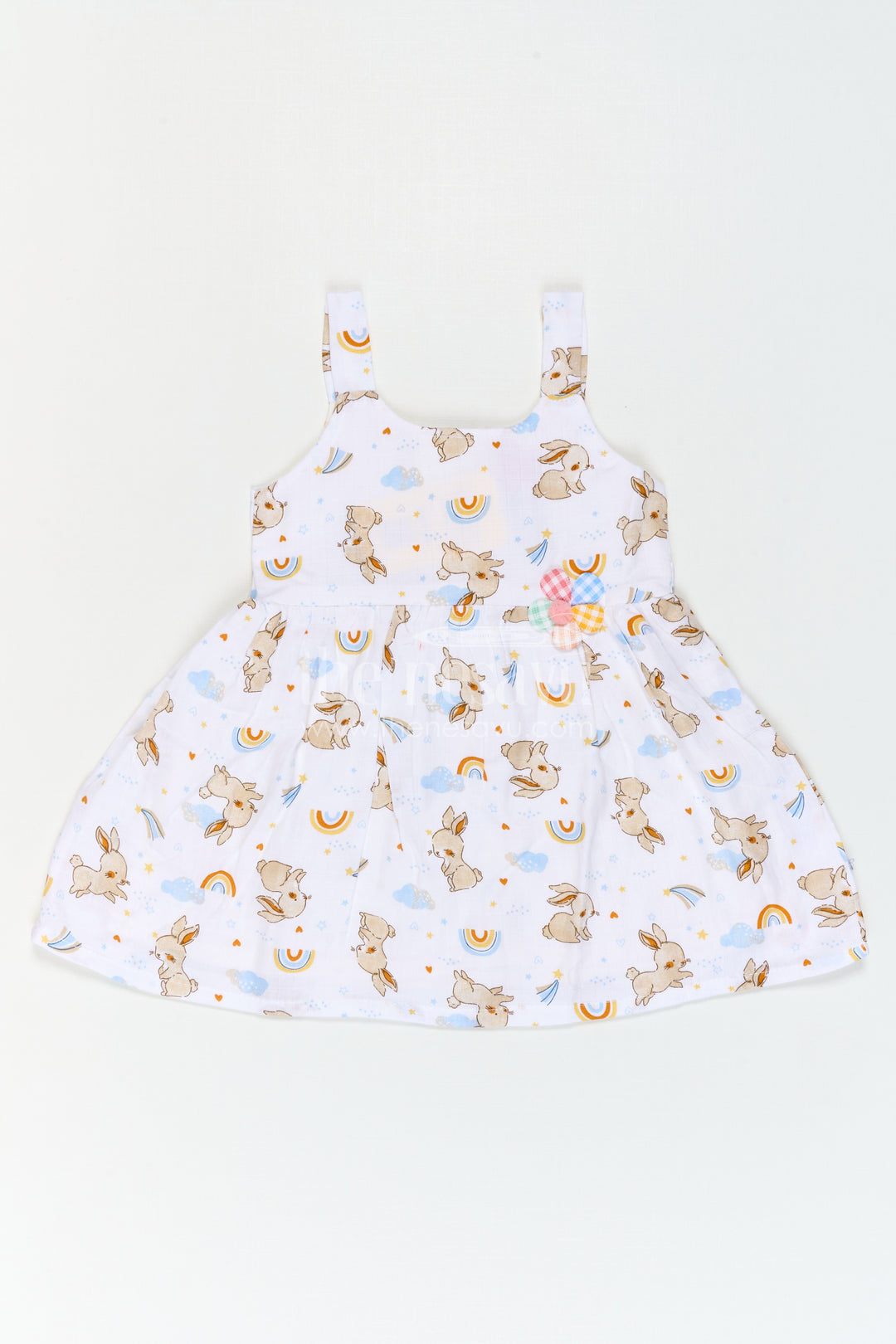 The Nesavu Baby Cotton Frocks Baby Printed Frock for Playful Day Photoshoots Nesavu 14 (6M) / White / Muslin Cotton BFJ1014B-14 Nesavu Baby Printed Frock For Playful Day Photoshoots With Muslin Cotton And Bunny Print