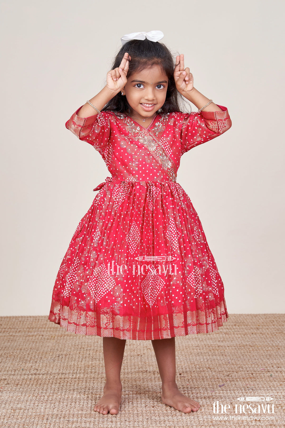 The Nesavu Silk Frock Baby Silk Frock with Jacquard Weave for Traditional Celebrations Nesavu 18 (2Y) / Red SF1075A-18 Nesavu baby silk frock jacquard weave weddings cultural celebrations