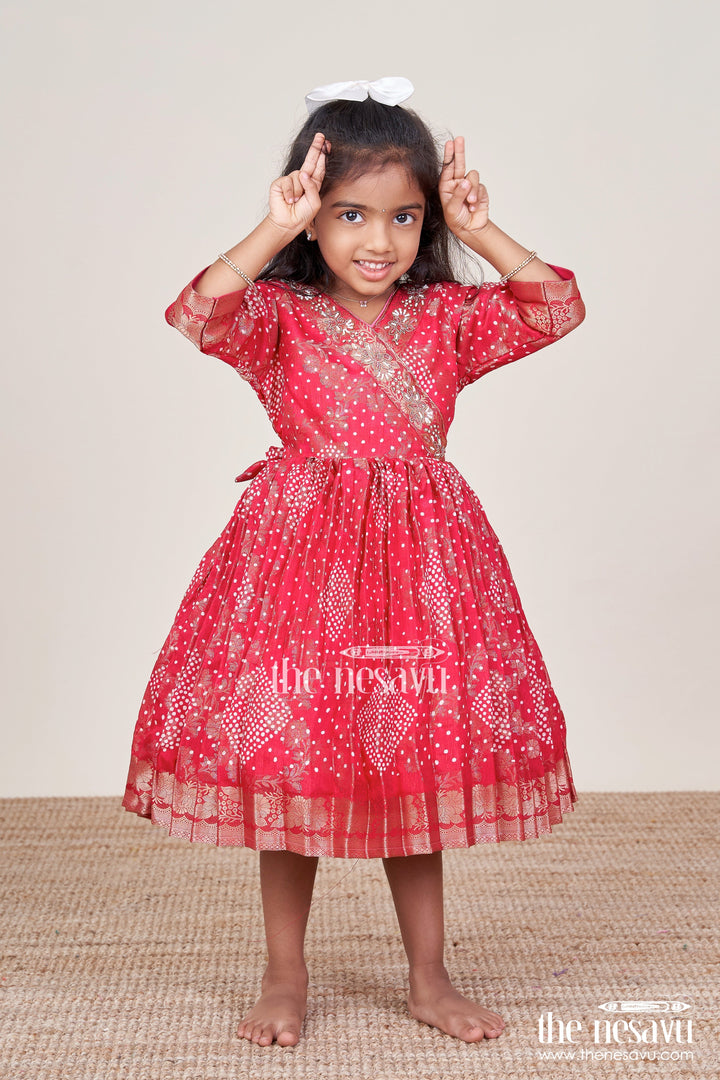 The Nesavu Silk Frock Baby Silk Frock with Jacquard Weave for Traditional Celebrations Nesavu 18 (2Y) / Red SF1075A-18 Nesavu baby silk frock jacquard weave weddings cultural celebrations