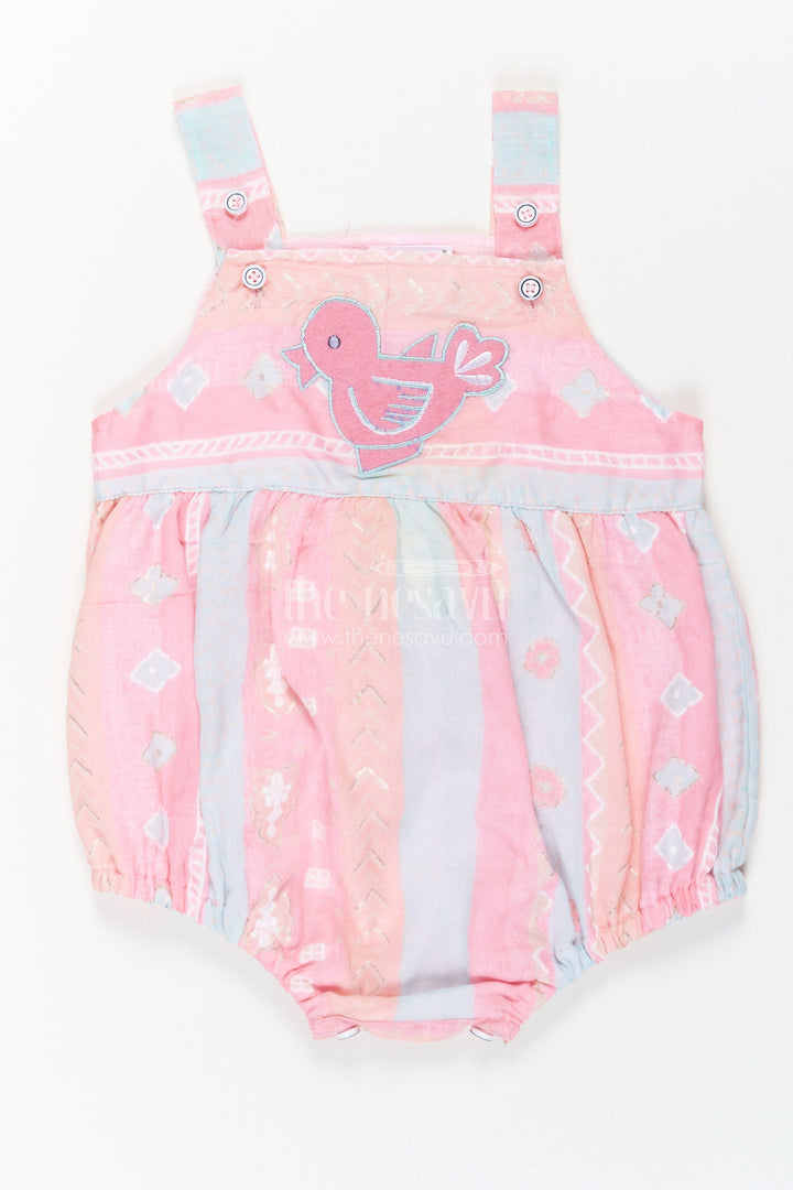 The Nesavu Baby Rompers/Onesies Baby Summer Rompers in Cotton Blend with Bird Appliqué and Soft Pastel Colors Nesavu 14 (6M) / Pink IF024B-14 Nesavu Baby Summer Rompers Cotton Blend Bird Appliqu Adjustable Straps
