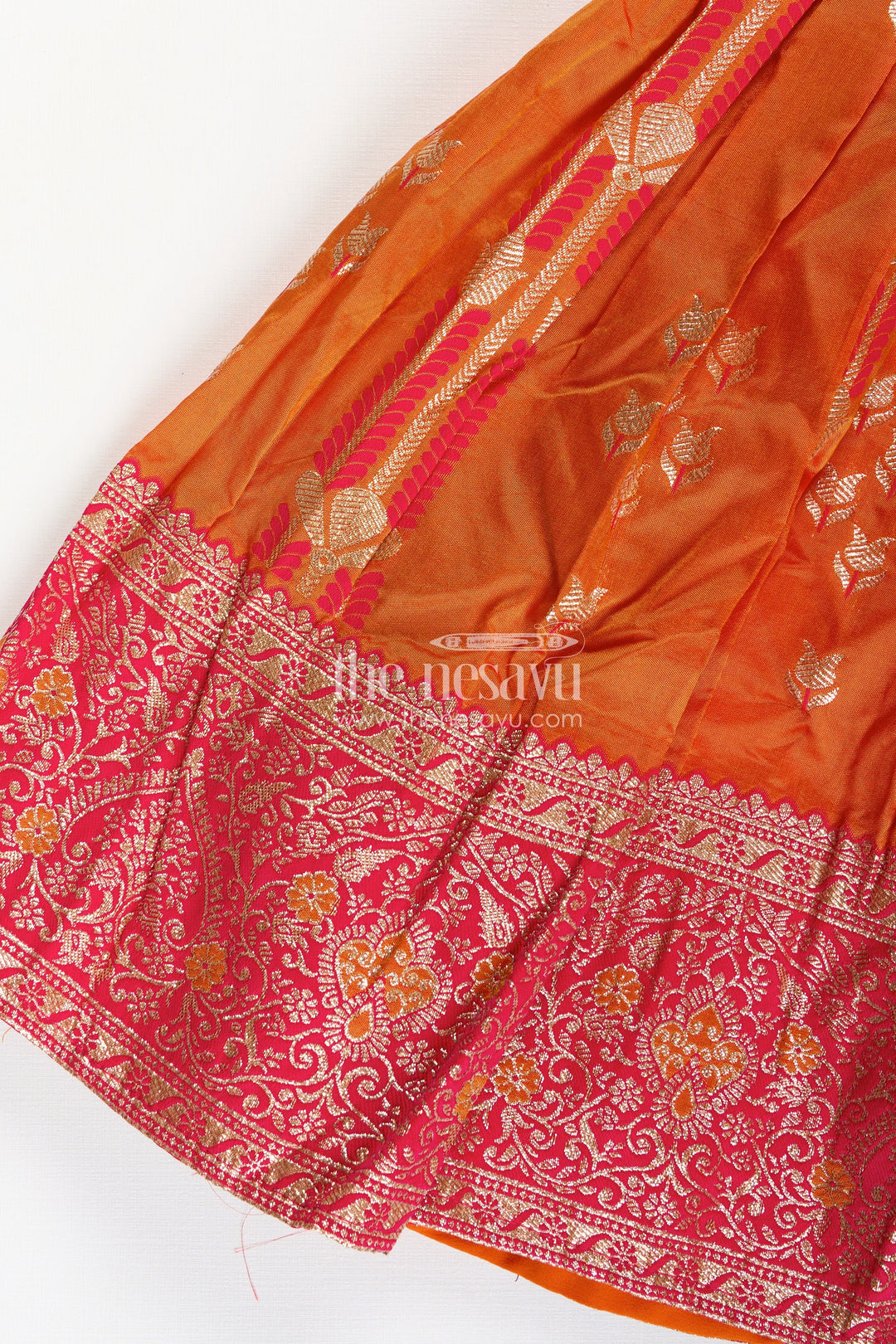 The Nesavu Girls Lehenga Choli Banarasi Lehenga Blouse Design For Girls Traditional Zari Set Nesavu Nesavu Girls Banarasi Silk Lehenga Blouse Design Zari Border Vibrant Traditional Color Contrast