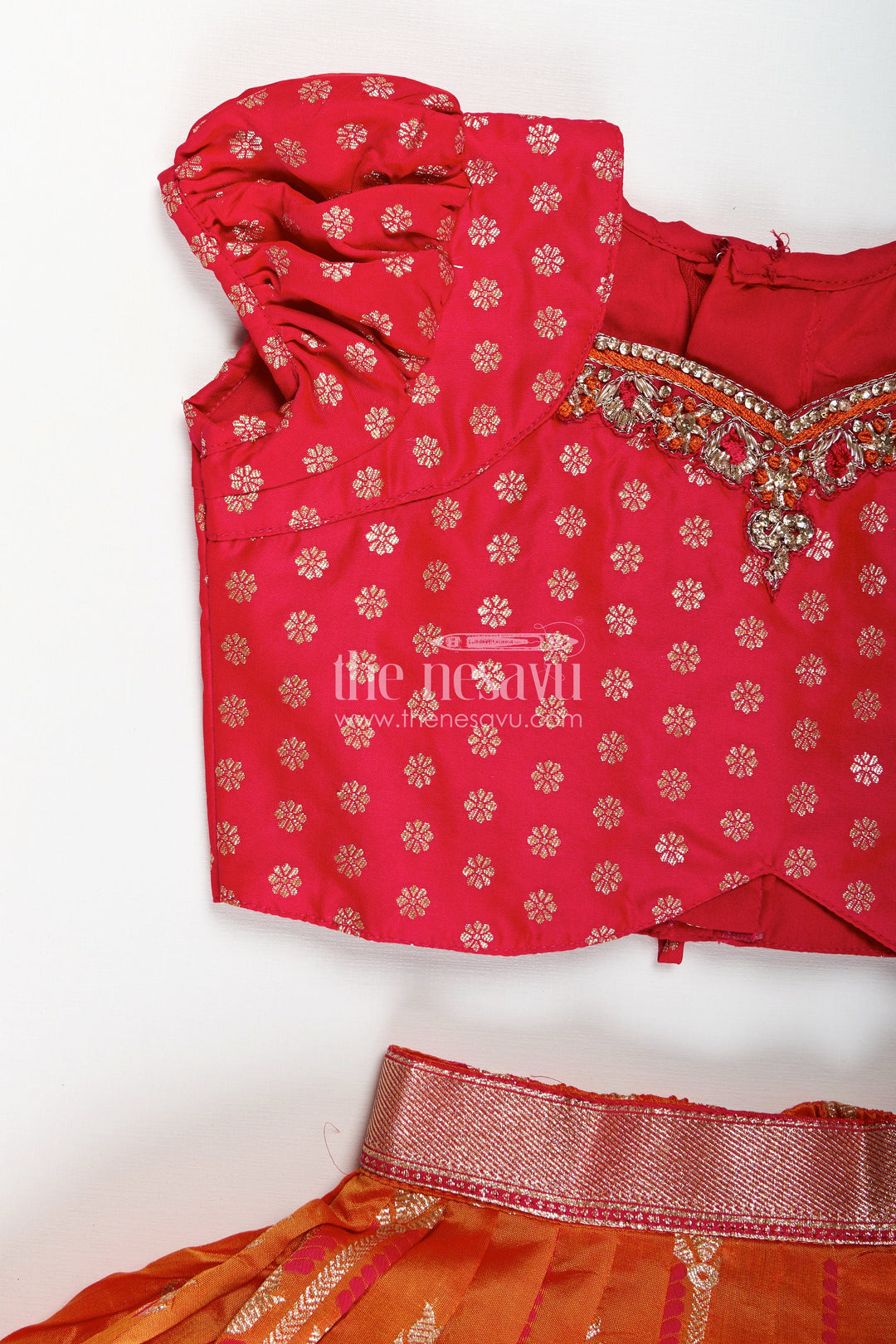 The Nesavu Girls Lehenga Choli Banarasi Lehenga Blouse Design For Girls Traditional Zari Set Nesavu Nesavu Girls Banarasi Silk Lehenga Blouse Design Zari Border Vibrant Traditional Color Contrast