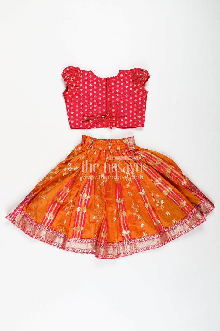 The Nesavu Girls Lehenga Choli Banarasi Lehenga Blouse Design for Girls Traditional Zari Set Nesavu Nesavu Girls Banarasi Silk Lehenga Blouse Design Zari Border Vibrant Traditional Color Contrast