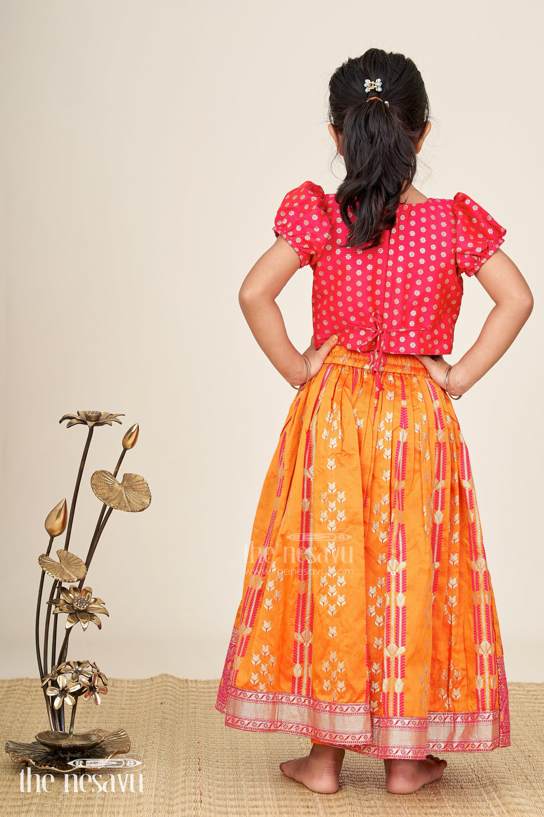 The Nesavu Girls Lehenga Choli Banarasi Lehenga Blouse Design For Girls Traditional Zari Set Nesavu Nesavu Girls Banarasi Silk Lehenga Blouse Design Zari Border Vibrant Traditional Color Contrast