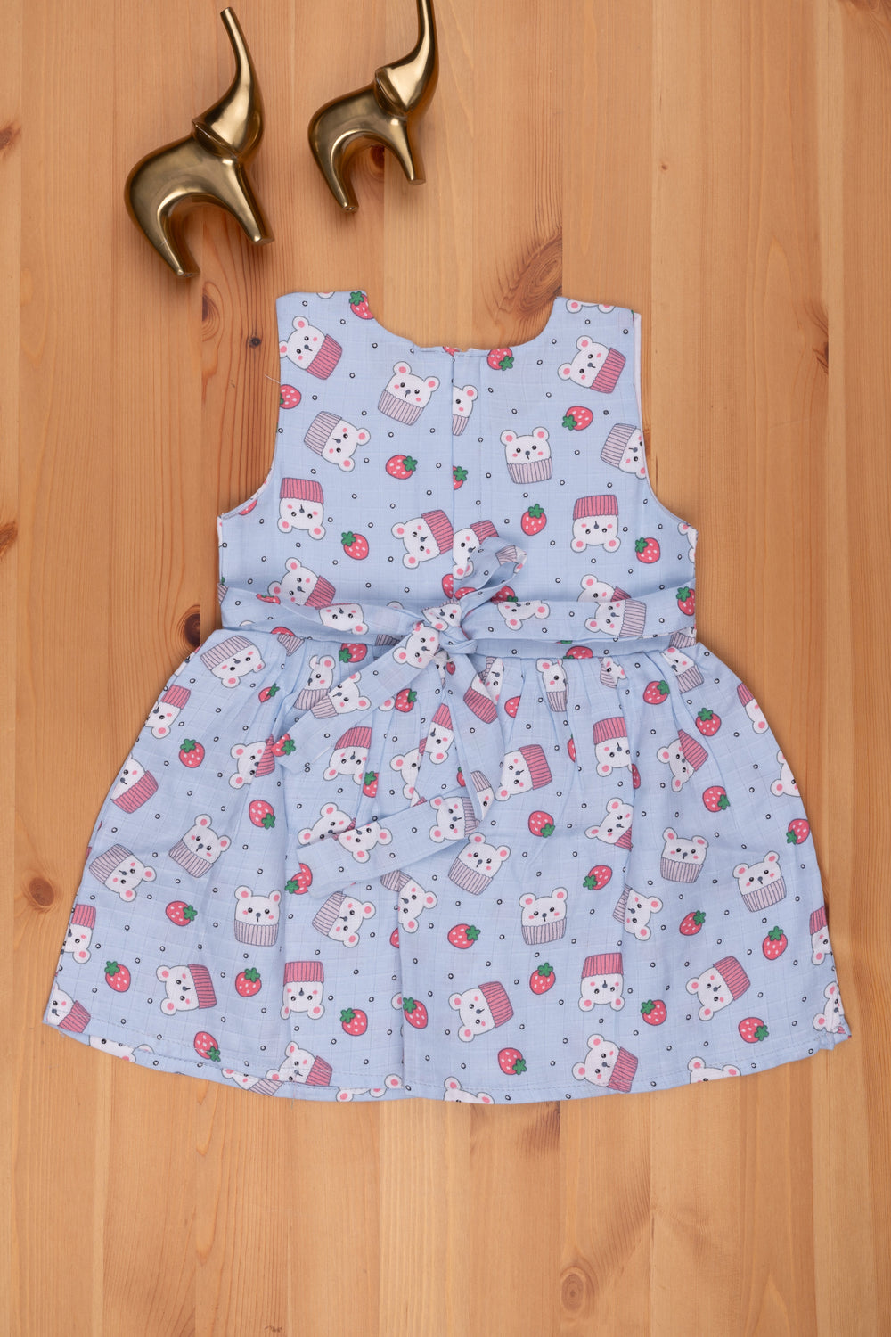 The Nesavu Baby Cotton Frocks Bear & Cupcake Cotton Muslin Dress Blue Delight for Baby Girls Nesavu Cartoon Printed Frock Online | Buy Fancy Frock for Kids | the Nesavu