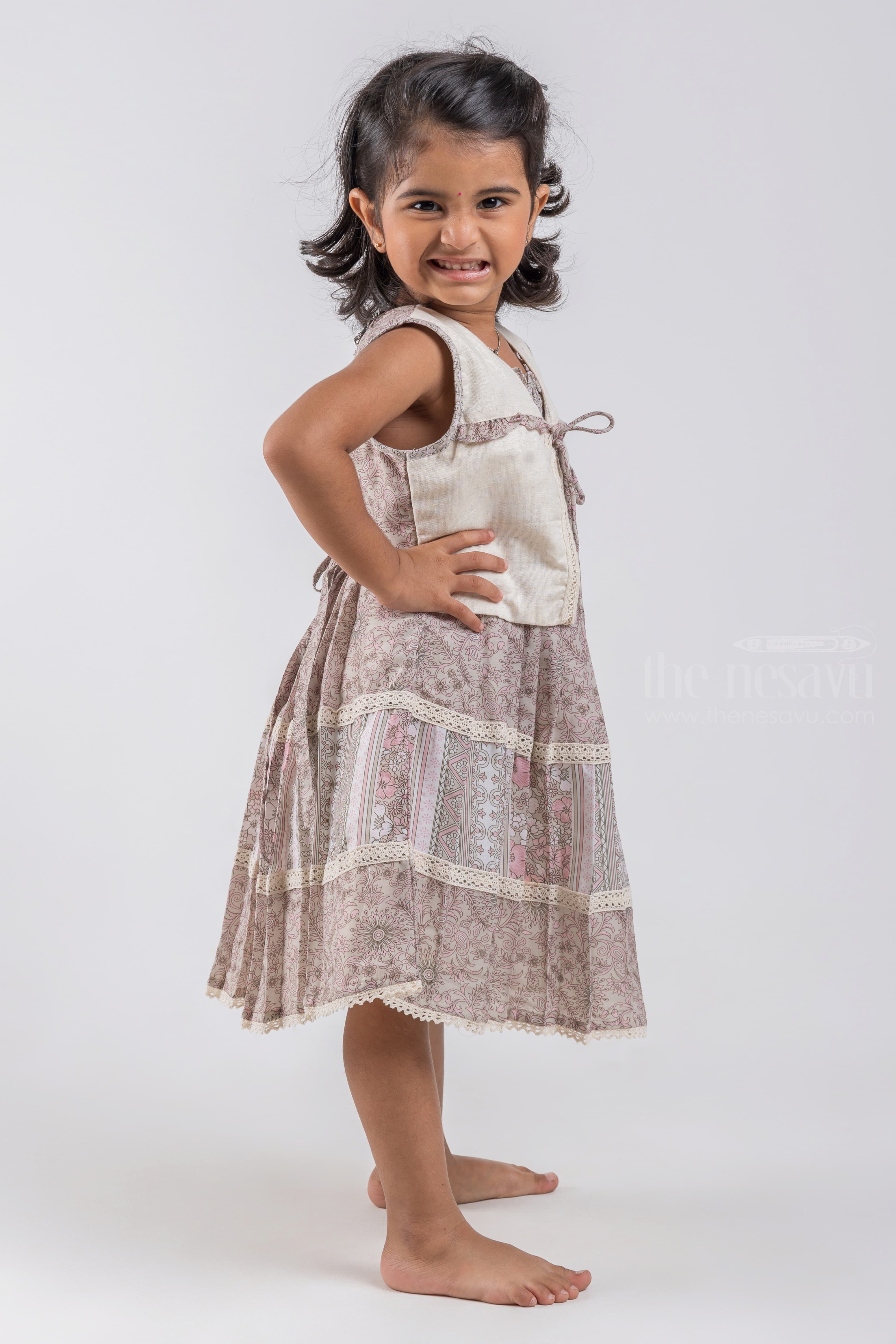 Maroon with Peach Overcoat Styled Knee Length Frock for Girls   SeasonsChennai
