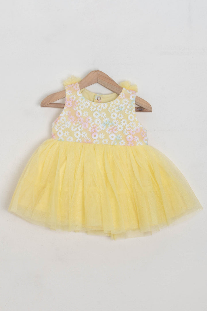 The Nesavu Baby Fancy Frock Beautiful Floral Designed Yoke And Yellow Chiffon Bottom Frock For Girls Nesavu 12 (3M) / Yellow / Net BFJ355B-12 Trendy cotton frocks for babies | Ethnic Collection For Baby Girls | The Nesavu