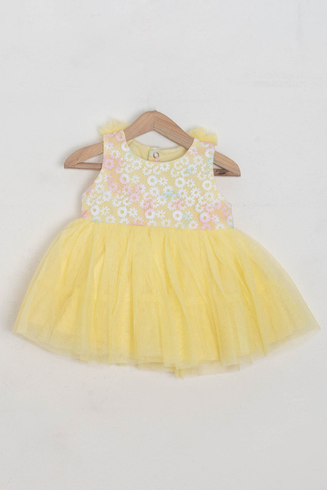 The Nesavu Baby Fancy Frock Beautiful Floral Designed Yoke And Yellow Chiffon Bottom Frock For Girls Nesavu 14 (6M) / Yellow / Net BFJ355B-14 Trendy cotton frocks for babies | Ethnic Collection For Baby Girls | The Nesavu