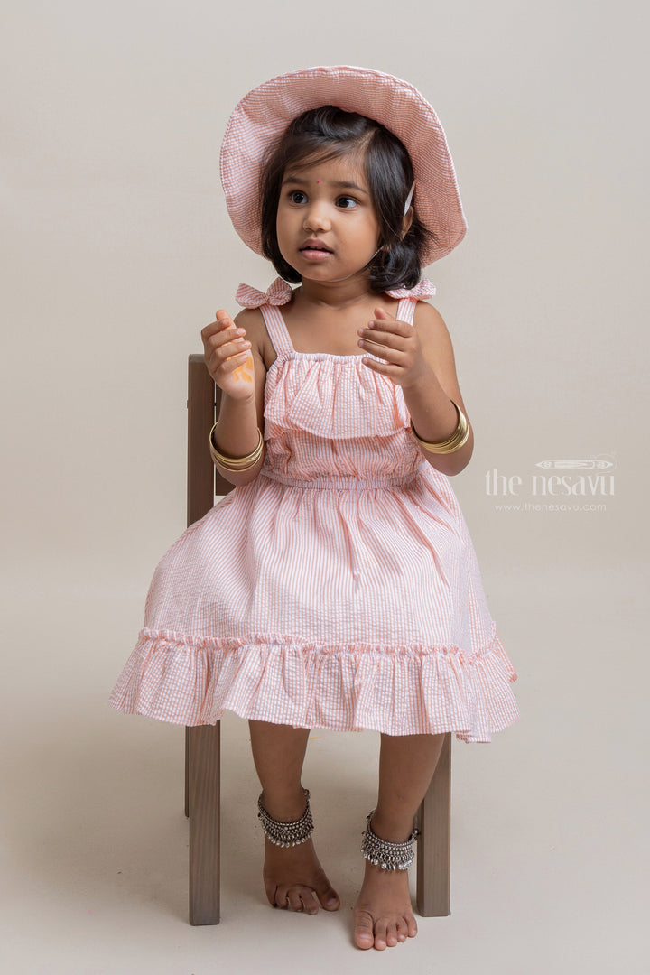 The Nesavu Baby Cotton Frocks Beautiful Orange Striped Ruffled Pattern Frock With Matching Cap For Girls Nesavu 14 (6M) / Orange / Cotton BFJ350D Affordable baby cotton frocks | Premium Frocks Online | The Nesavu