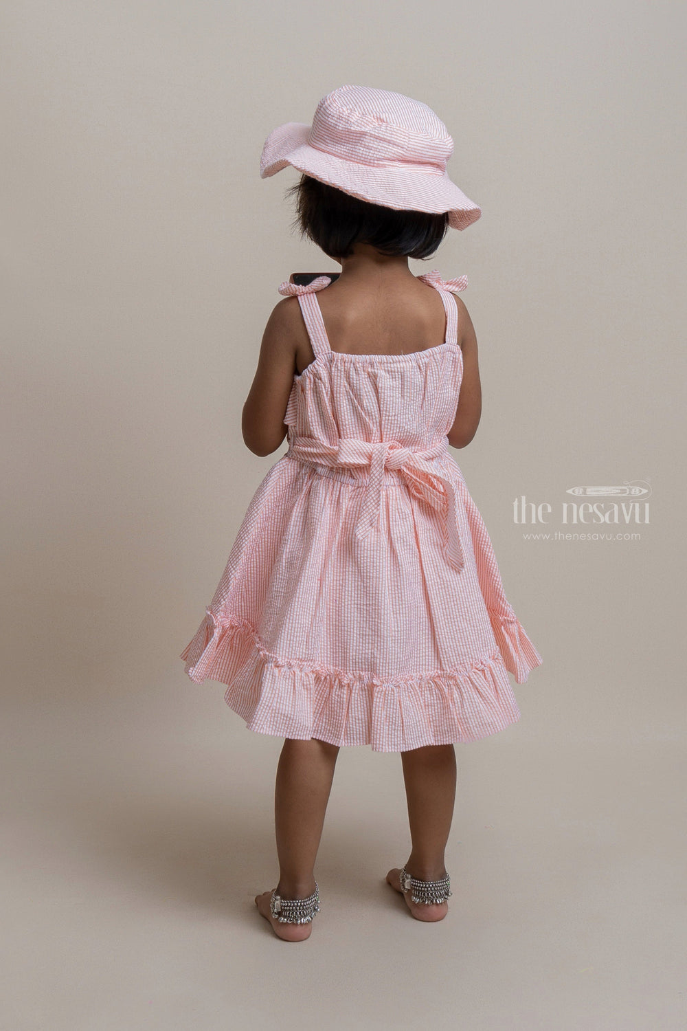 The Nesavu Baby Cotton Frocks Beautiful Orange Striped Ruffled Pattern Frock With Matching Cap For Girls Nesavu Affordable baby cotton frocks | Premium Frocks Online | The Nesavu