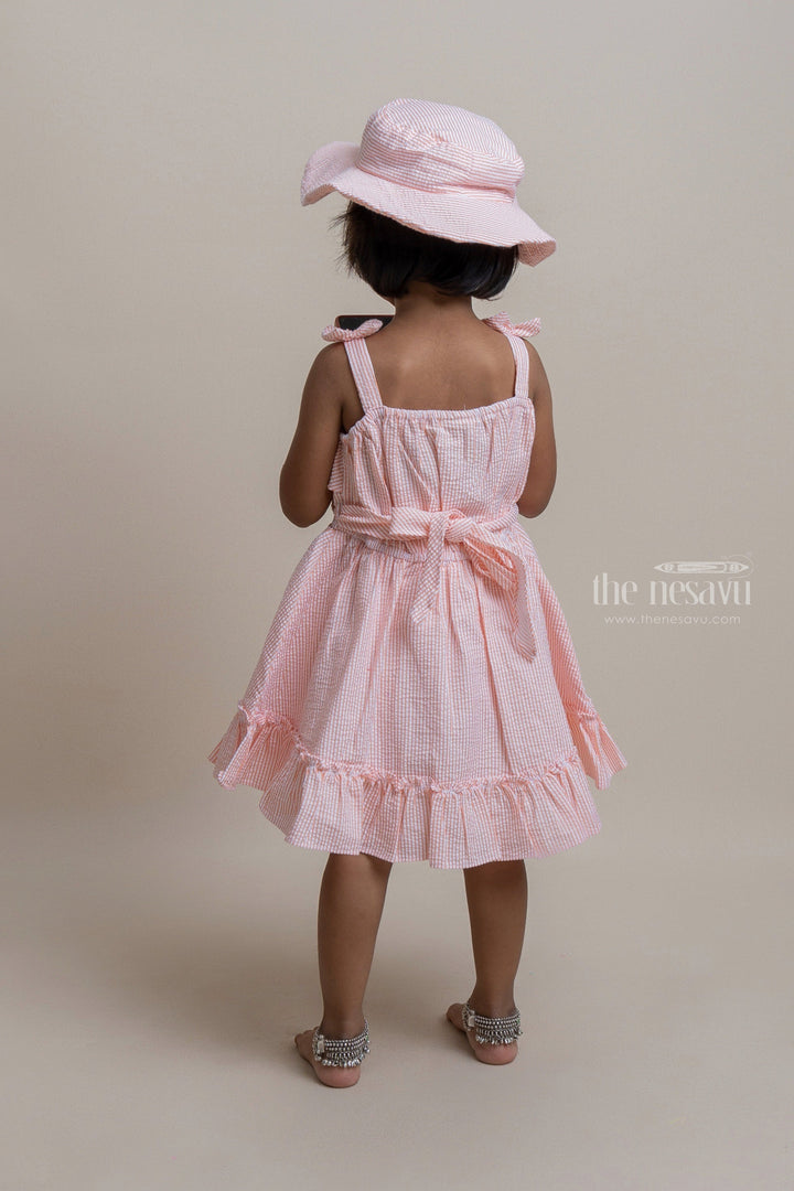 The Nesavu Baby Cotton Frocks Beautiful Orange Striped Ruffled Pattern Frock With Matching Cap For Girls Nesavu Affordable baby cotton frocks | Premium Frocks Online | The Nesavu