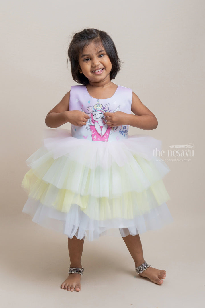 The Nesavu Girls Tutu Frock Beautiful Pink Girl Unicorn Printed Layered Party Frock For Girls Nesavu 16 (1Y) / Yellow PF113 Fantastic Party wear collection Online | New Arrival For Girls | The Nesavu