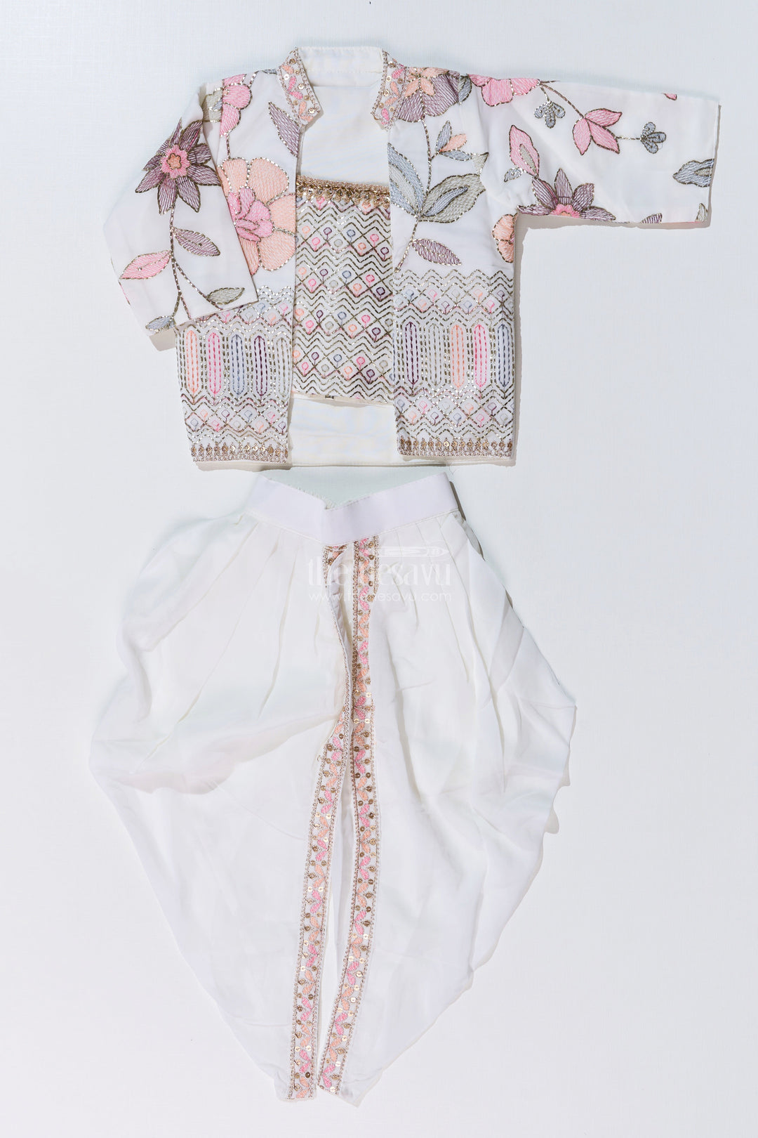 The Nesavu Girls Dothi Sets Beautiful Traditional Dresses for Girls with Embroidered Jacket and Draped Dhoti Skirt Nesavu Nesavu Beautiful Traditional Dresses Girls Embroidered Jacket Draped Dhoti