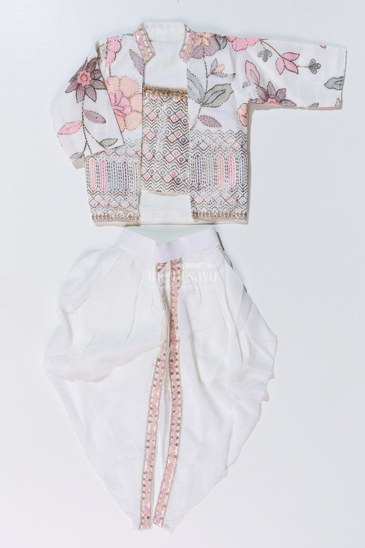 The Nesavu Girls Dothi Sets Beautiful Traditional Dresses for Girls with Embroidered Jacket and Draped Dhoti Skirt Nesavu Nesavu Beautiful Traditional Dresses Girls Embroidered Jacket Draped Dhoti