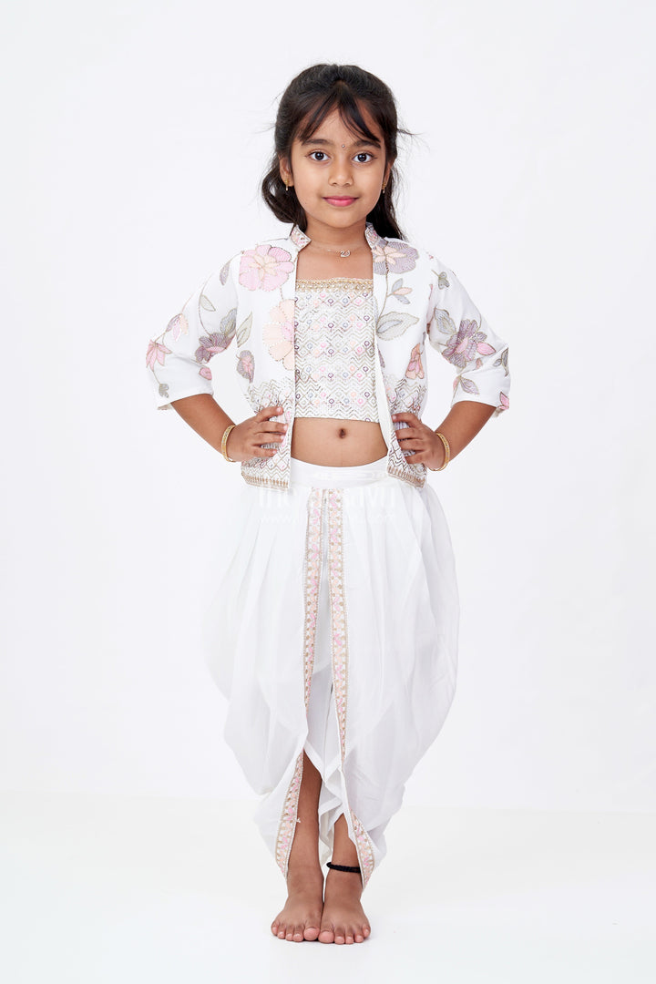 The Nesavu Girls Dothi Sets Beautiful Traditional Dresses for Girls with Embroidered Jacket and Draped Dhoti Skirt Nesavu Nesavu Beautiful Traditional Dresses Girls Embroidered Jacket Draped Dhoti