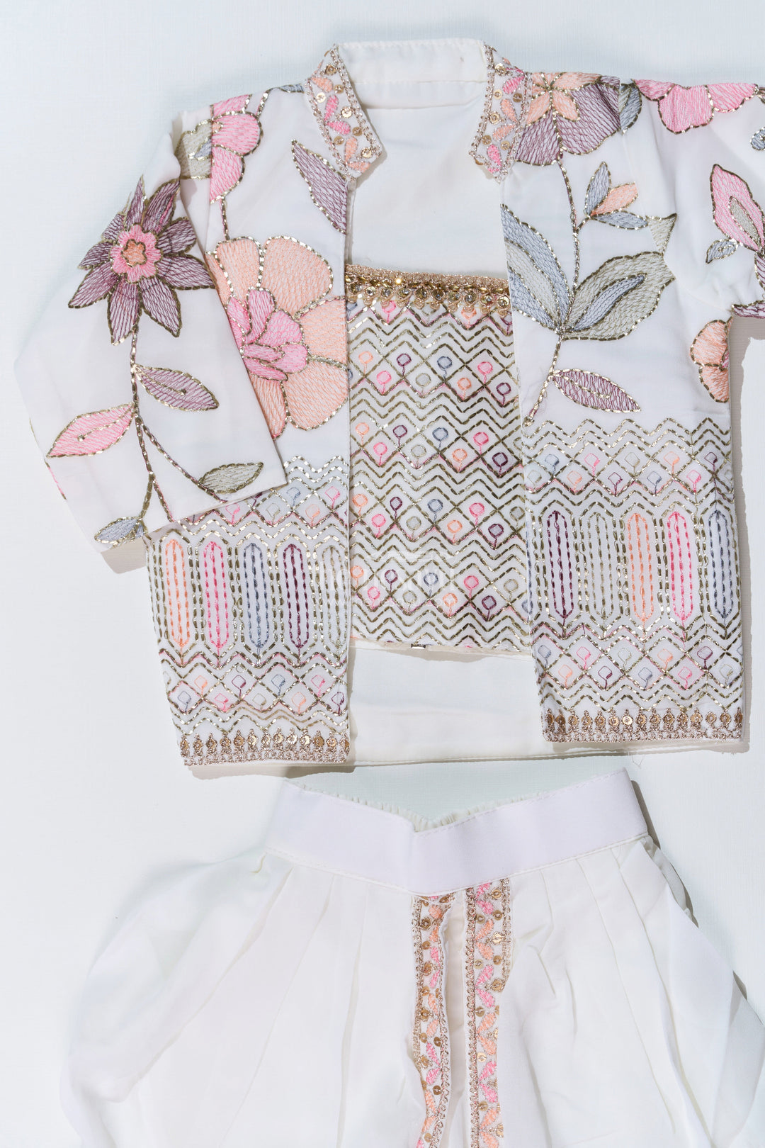 The Nesavu Girls Dothi Sets Beautiful Traditional Dresses for Girls with Embroidered Jacket and Draped Dhoti Skirt Nesavu Nesavu Beautiful Traditional Dresses Girls Embroidered Jacket Draped Dhoti