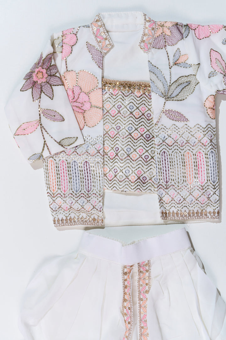 The Nesavu Girls Dothi Sets Beautiful Traditional Dresses for Girls with Embroidered Jacket and Draped Dhoti Skirt Nesavu Nesavu Beautiful Traditional Dresses Girls Embroidered Jacket Draped Dhoti