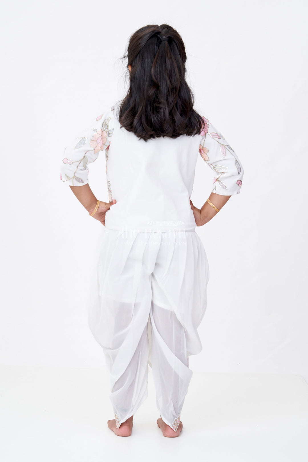 The Nesavu Girls Dothi Sets Beautiful Traditional Dresses for Girls with Embroidered Jacket and Draped Dhoti Skirt Nesavu Nesavu Beautiful Traditional Dresses Girls Embroidered Jacket Draped Dhoti