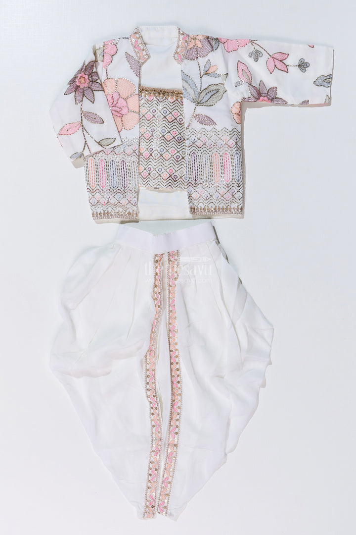 The Nesavu Girls Dothi Sets Beautiful Traditional Dresses for Girls with Embroidered Jacket and Draped Dhoti Skirt Nesavu Nesavu Beautiful Traditional Dresses Girls Embroidered Jacket Draped Dhoti