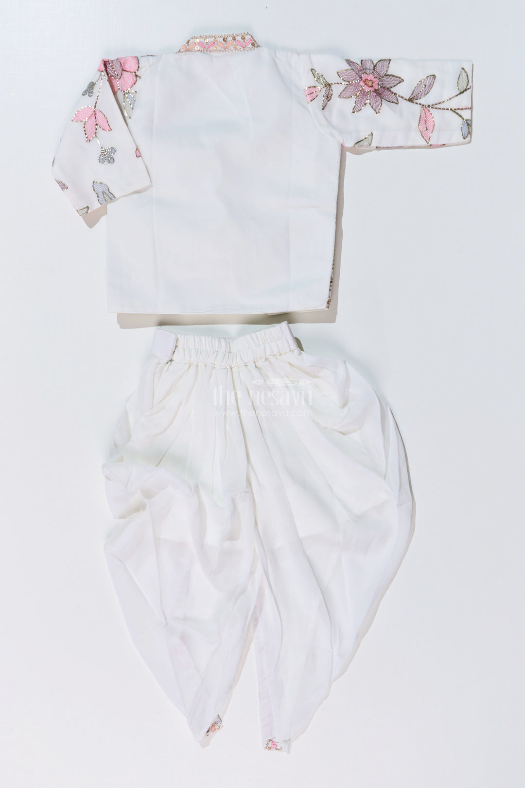 The Nesavu Girls Dothi Sets Beautiful Traditional Dresses for Girls with Embroidered Jacket and Draped Dhoti Skirt Nesavu Nesavu Beautiful Traditional Dresses Girls Embroidered Jacket Draped Dhoti