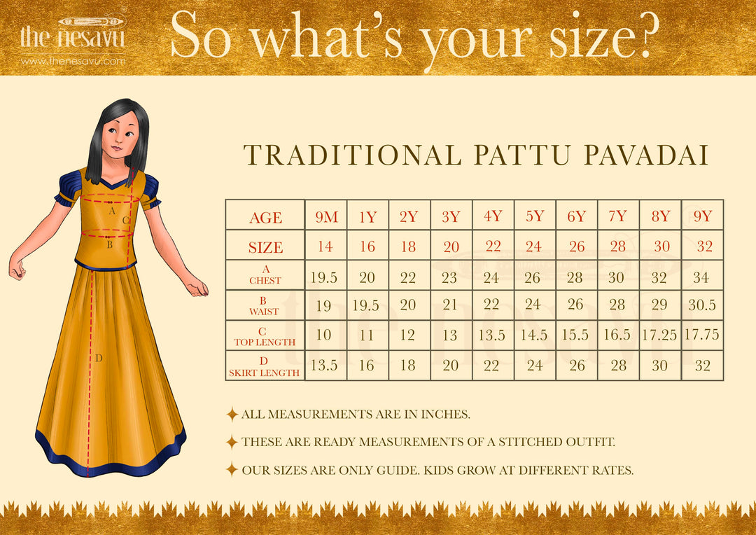 The Nesavu Pattu Pavadai Beautiful Traditional Orange Silk Blouse With Green Pleated Designer Pattu Pavadai Nesavu Silk Pavada For Girls | Premium Silk Frock Onine | The Nesavu