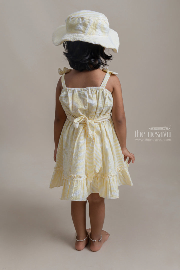 The Nesavu Baby Cotton Frocks Beautiful Yellow Striped Ruffled Pattern Cotton Frock With Matching Cap For Girls Nesavu Affordable baby cotton frocks | Premium Frocks Online | The Nesavu