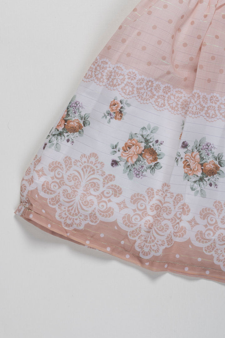 The Nesavu Girls Fancy Frock Beige Floral Lace Fancy Cotton Frock with Sheer Jacket for Girls Nesavu Girls Beige Fancy Lace Frock & Sheer Jacket | Elegant Summer Dress Collection | The Nesavu