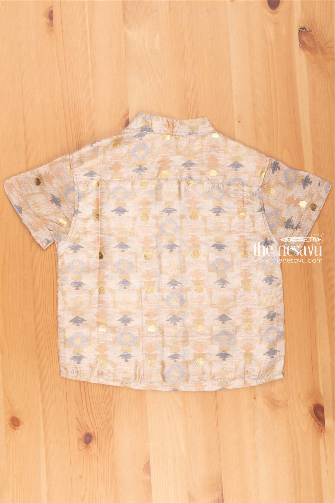 The Nesavu Boys Silk Shirt Beige Silk Shirt for Boys with Geometrical Print Nesavu 6MONTH Old Girl Frock | Baby Clothes Online | the Nesavu