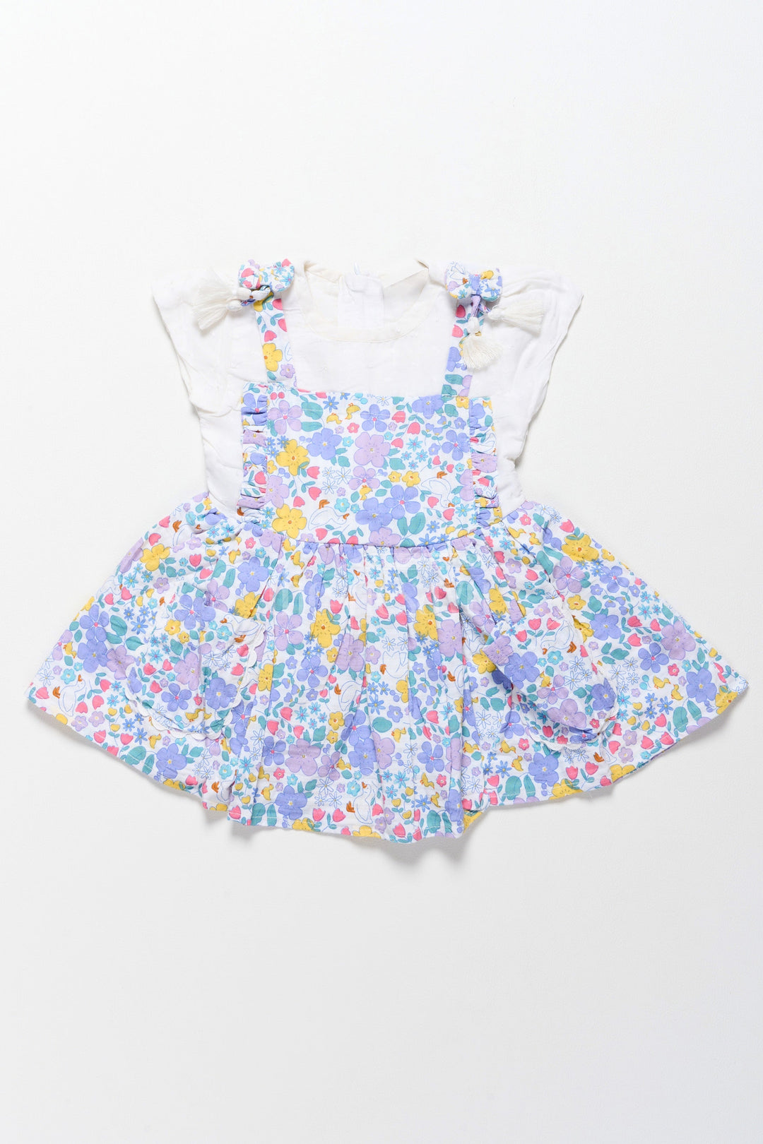 The Nesavu Girls Cotton Frock Best Frock Designs for Girls Featuring Multicolored Floral Cotton Skirt and White Top Nesavu 12 (3M) / Multicolor GFC1482A-12 Nesavu Best Frock Designs Floral Cotton Skirt Comfortable White Top