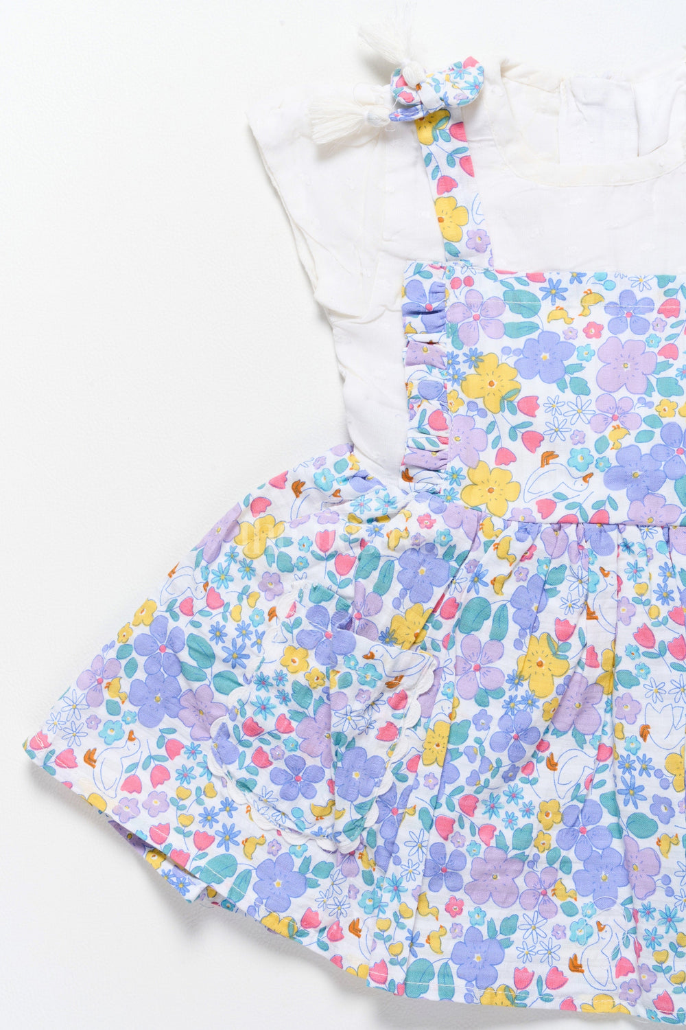 The Nesavu Girls Cotton Frock Best Frock Designs for Girls Featuring Multicolored Floral Cotton Skirt and White Top Nesavu Nesavu Best Frock Designs Floral Cotton Skirt Comfortable White Top