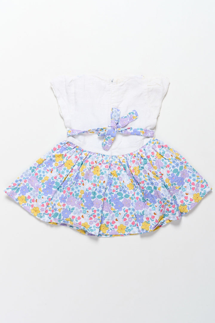 The Nesavu Girls Cotton Frock Best Frock Designs for Girls Featuring Multicolored Floral Cotton Skirt and White Top Nesavu Nesavu Best Frock Designs Floral Cotton Skirt Comfortable White Top