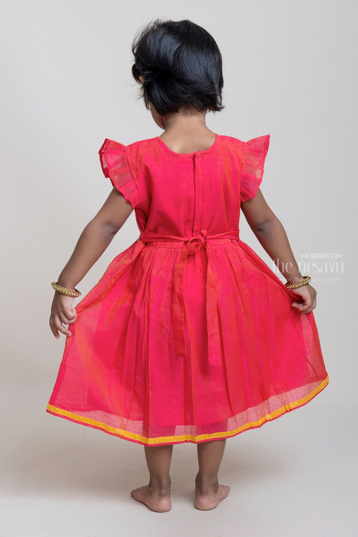 The Nesavu Girls Fancy Frock Bird Thread Embroidery Pink Cotton Frock With Lace Border Nesavu Latest Organic Cotton Children Clothes | Soft Frocks | The Nesavu