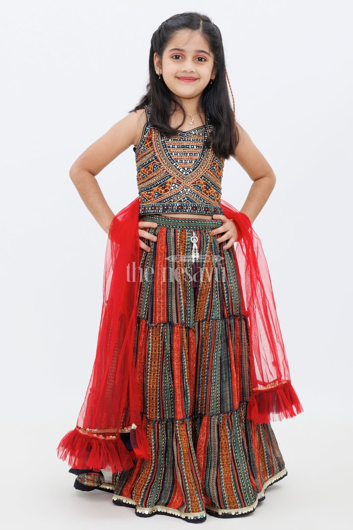 The Nesavu Girls Lehenga Choli Black Georgette Embroidery Lehenga Choli with Mirror and Thread Work for Girls Nesavu 16 (1Y) / Black GL479A-16 Black Georgette Embroidery Lehenga Choli with Mirror and Thread Work for Girls Nesavu