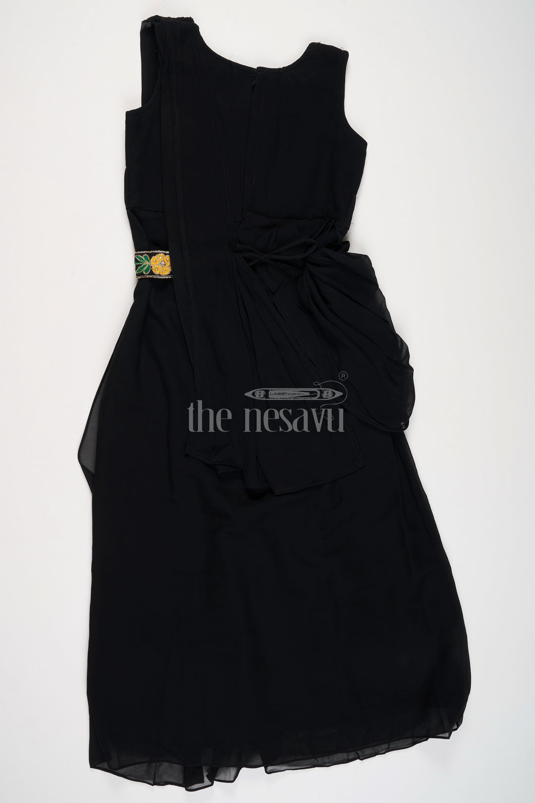 The Nesavu Girls Party Gown Black Georgette Girls Party Gown with Multicolor Floral Embroidered Jacket for Weddings and Celebrations Nesavu Nesavu Black Georgette Girls Party Gown Floral Embroidered Jacket Ideal Weddings Holiday Celebrations