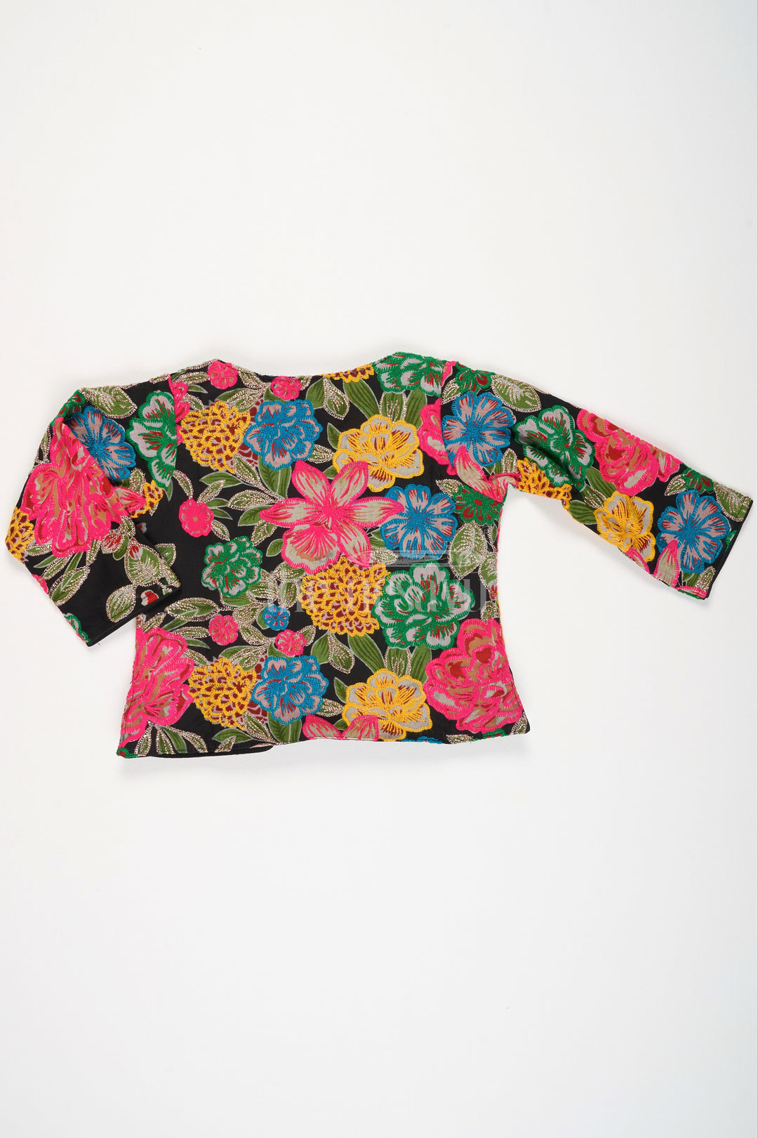 The Nesavu Girls Party Gown Black Georgette Girls Party Gown with Multicolor Floral Embroidered Jacket for Weddings and Celebrations Nesavu Nesavu Black Georgette Girls Party Gown Floral Embroidered Jacket Ideal Weddings Holiday Celebrations