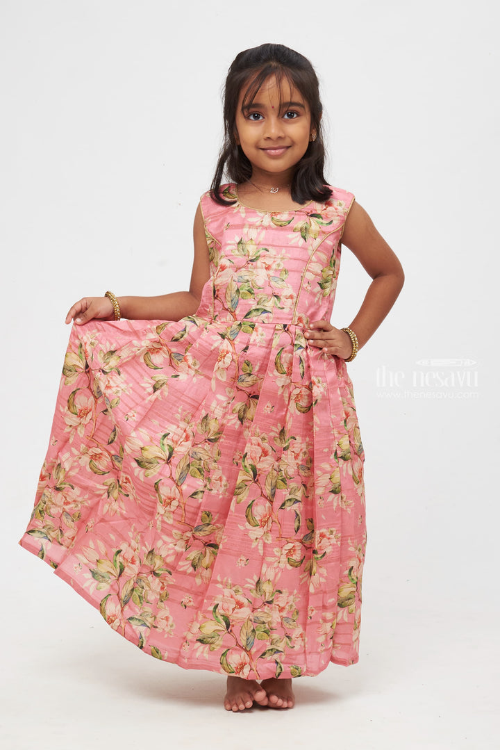 The Nesavu Girls Silk Gown Blossom Bliss: Children's Teal Peplum Jacket & Rose-Tinted Anarkali Gown Nesavu A Perfect Match: Timeless Anarkali and Stylish Overcoats | The Nesavu