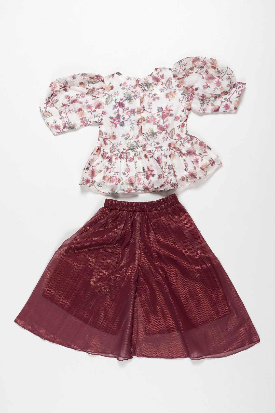 Girls Floral Peplum Top Maroon Culotte Set The Nesavu – The Nesavu