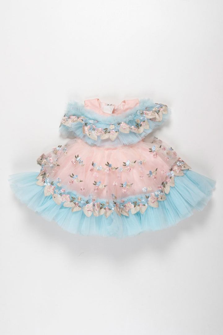 The Nesavu Girls Tutu Frock Blossom Fairy: Girls Pastel Tulle Party Frock with Floral Embellishments Nesavu 16 (1Y) / Salmon / Plain Net PF180B-16 Shop the Blossom Fairy Tulle Party Dress for Girls | A Pastel Dream | The Nesavu