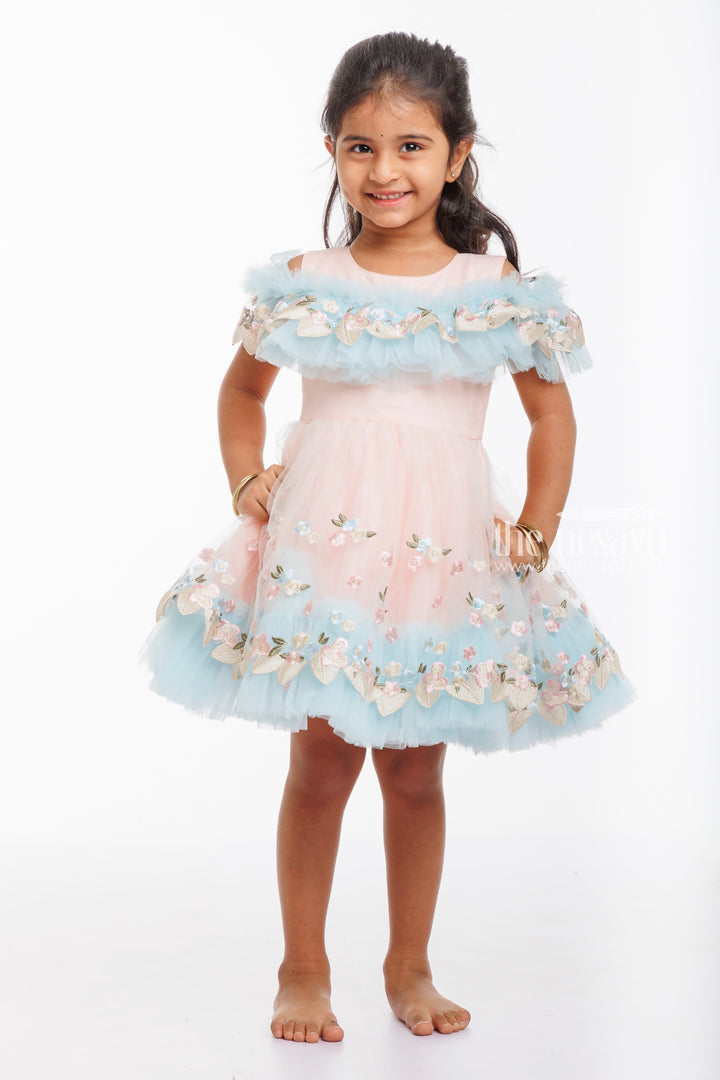 The Nesavu Girls Tutu Frock Blossom Fairy: Girls Pastel Tulle Party Frock with Floral Embellishments Nesavu 16 (1Y) / Salmon / Plain Net PF180B-16 Shop the Blossom Fairy Tulle Party Dress for Girls | A Pastel Dream | The Nesavu