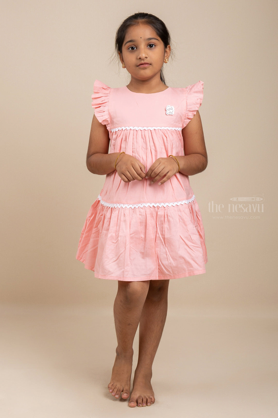 The Nesavu Girls Cotton Frock Blossom Pink - Cottony Cute Frocks With Lace Designs For Little Girls Nesavu 20 (3Y) / Salmon / Cotton GFC949B-20 Pink Frock Dress| Fashion Frock For Girls| The Nesavu