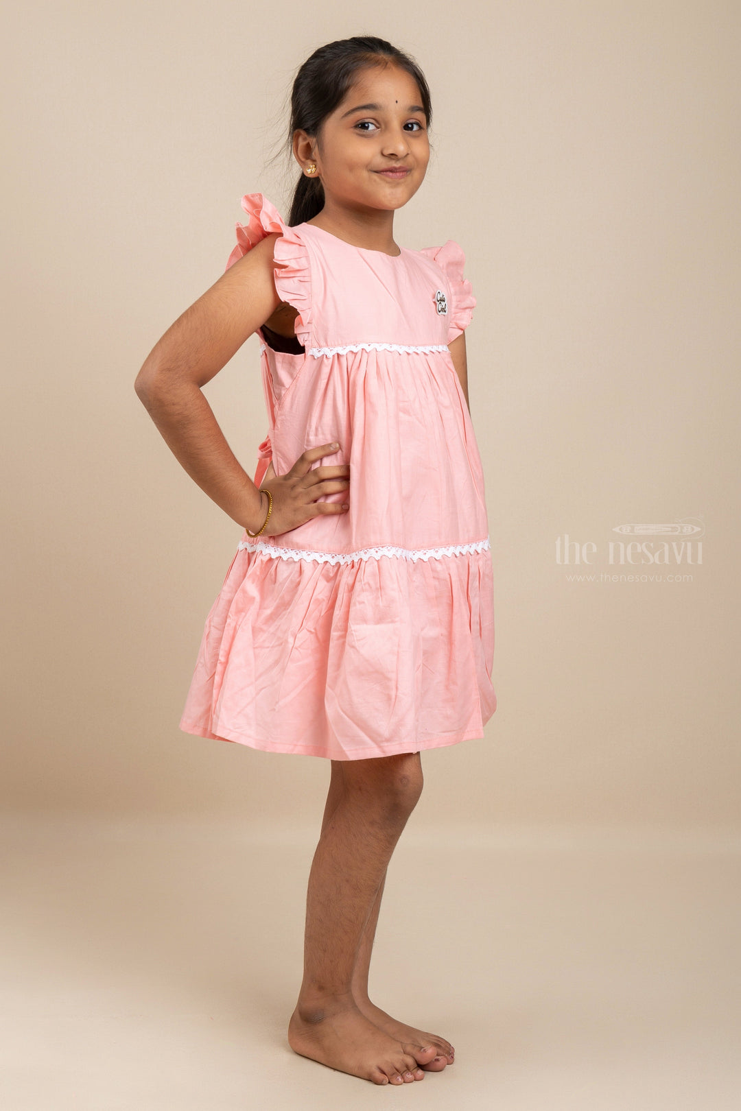 The Nesavu Girls Cotton Frock Blossom Pink - Cottony Cute Frocks With Lace Designs For Little Girls Nesavu Pink Frock Dress| Fashion Frock For Girls| The Nesavu