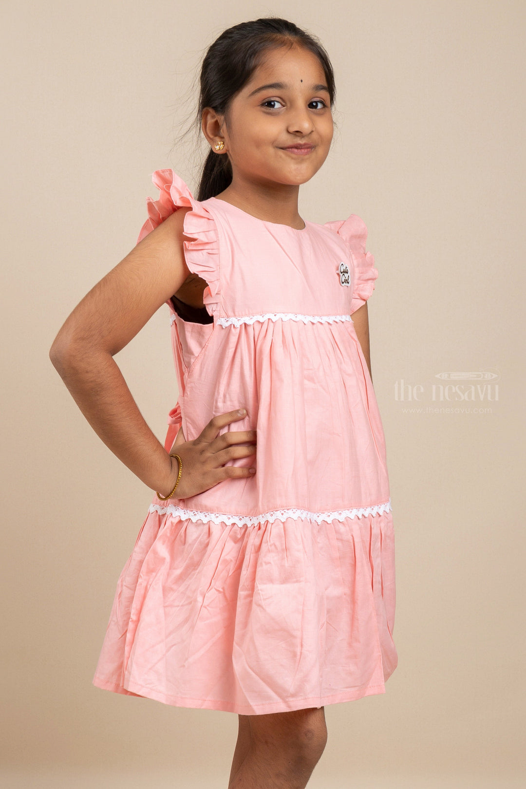The Nesavu Girls Cotton Frock Blossom Pink - Cottony Cute Frocks With Lace Designs For Little Girls Nesavu Pink Frock Dress| Fashion Frock For Girls| The Nesavu