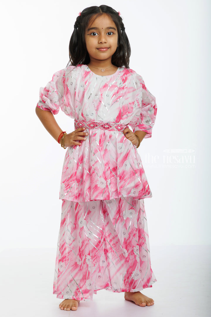 The Nesavu Girls Sharara / Plazo Set Blossoming Chic: Girls Pink Organza Peplum Top with Palazzo Ensemble Nesavu 18 (2Y) / Pink / Organza GPS303B-18 Latest Girls Pink Organza Peplum and Palazzo Pants Set | Spring Fashion Fiesta | The Nesavu