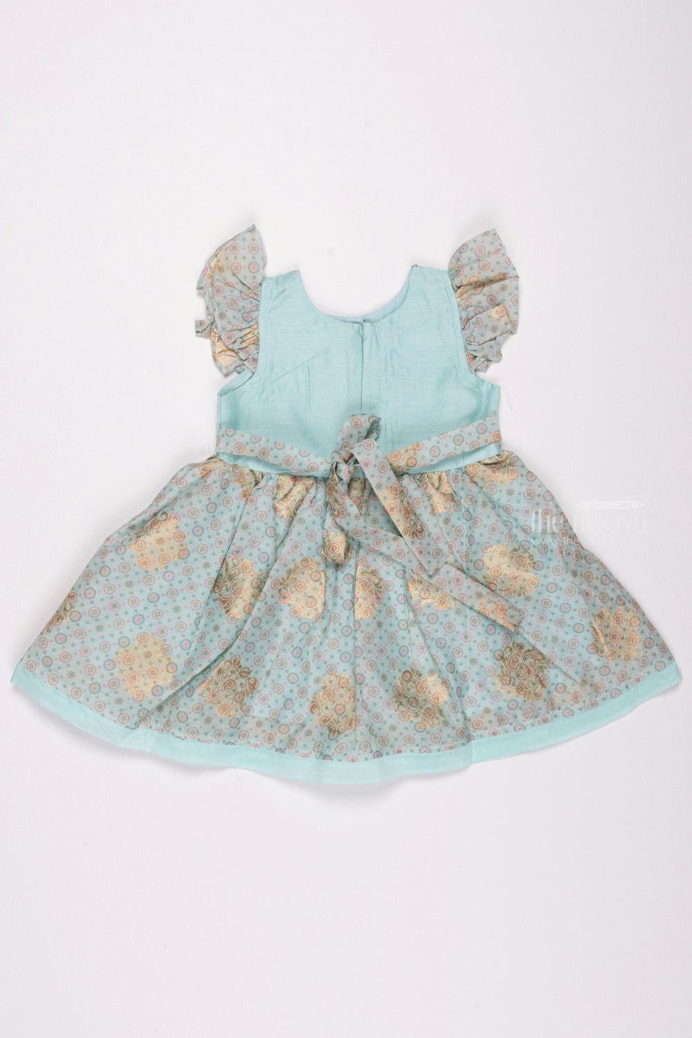The Nesavu Girls Cotton Frock Blue Beauty: Girls Gota Mirror Embroidered Chanderi Frock Nesavu Exclusive Collection: Designer Chanderi Frocks & Dresses for Babies | The Nesavu