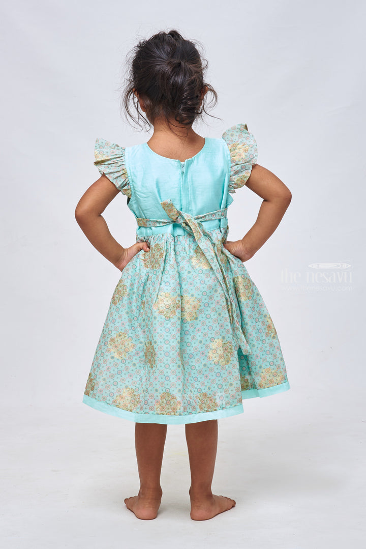 The Nesavu Girls Cotton Frock Blue Beauty: Girls Gota Mirror Embroidered Chanderi Frock Nesavu Exclusive Collection: Designer Chanderi Frocks & Dresses for Babies | The Nesavu