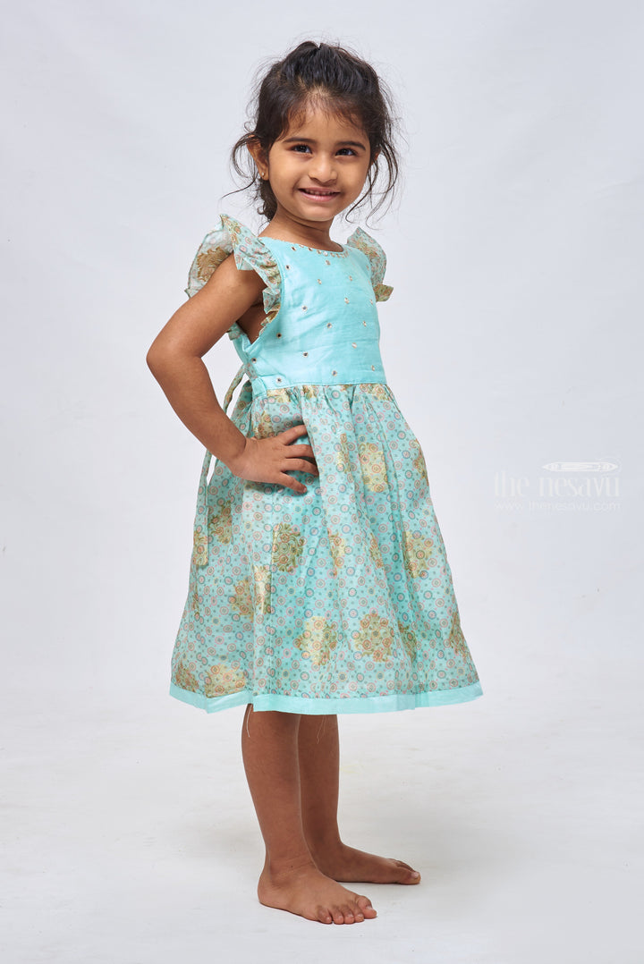 The Nesavu Girls Cotton Frock Blue Beauty: Girls Gota Mirror Embroidered Chanderi Frock Nesavu Exclusive Collection: Designer Chanderi Frocks & Dresses for Babies | The Nesavu